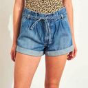 Hollister  W32 15 high rise mom short paper bag tie waist denim cuff shorts boho Photo 0