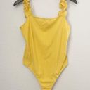 Elodie  Yellow Ribbed Tank Ruffle Straps Bodysuit Large Photo 3