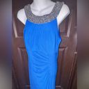 Scarlett  Blue Gown with jeweled neckline rutched back size 10 Photo 2