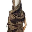 Pashmina  Scarf Shawl Cashmere Silk Paisley Floral Gold Metallic Maroon Reverse Photo 0