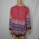 Angie  Boho Tunic Top Ties 3/4 Sleeve Blouse Red Lg Photo 6