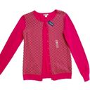 Old Navy  Cardigan Sweater Fuchsia Tan Geo Print Crew Neck Button Front Small NEW Photo 2