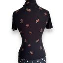 Ivy and Main  Womens Sz M Tee Ditsy Rib Mock Neck Black Top Flowers Stretchy Photo 8