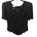 Laurence Kazar Vintage  New York Black Beaded V Neck Short Sleeve silk xl Top Photo 1