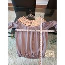 Esley  Women Blue & Beige Open Weave Boho Bohemian Neutral Top Blouse Size Medium Photo 5