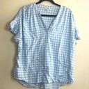 Crown & Ivy  Blue Plaid Gingham Short Sleeve Boxy Relaxed Fit Shirt Blouse Top Photo 0