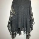 Flying Tomato  Poncho Sweater Button Front Fringe Hem Knitted Gray White S/M Photo 47