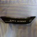 ZARA  Woman | Blue Striped Embroidered Peplum Shirt S Photo 3