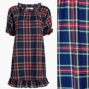 Hill House  The Katherine Nap Dress Navy Blue Tartan Plaid Ruffle Mini Shift Photo 1