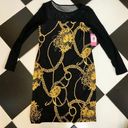 Isaac Mizrahi NWT  Black Mini Dress Gold Chain Print Mesh Sheer Back & Sleeves 8 Photo 1