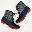 Sperry Saltwater Textile Navy Coral Aztec Print Snow Rain Duck Boots Women’s 8 Photo 2