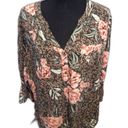 Torrid  Floral Harper Top Sz 3 Roll Tab Sleeves Split Neck Challis Blouse Pockets Photo 3