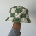 Handmade Green & White Checkered Crochet Bucket Hat Photo 0