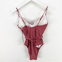 We Wore What  Danielle Star Print One Piece Swimsuit Retro Belted Red Large L NWT Photo 7