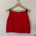 Brandy Melville John Galt  Red Denim Jean Mini Skirt Raw Frayed Hem Button Fly S Photo 8