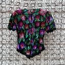 Laurence Kazar Vintage 80s  New York floral sequin silk blouse silk pink green PS Photo 2