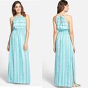 Soprano  NORDSTROM Women’s Turquoise & White Boho Print Halter Maxi Dress Size M Photo 1