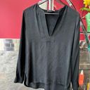 Vince  100% Silk Large Long-sleeve Black Top Lightweight Split Neck Tunic Top Photo 0