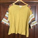 Umgee Oversize Large Mustard Yellow Multicolor Cotton Blend Boxy Blouse Photo 0