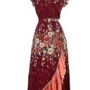 Farm Rio NWT  for Anthropologie Tesorina in Wine Floral Wrap Dress S Photo 0