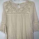 love on a hanger  Women's Bell Sleeve Boho Rayon Lace Blouse Cream Medium Photo 0