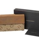 Bvlgari Brown/Beige Mania Canvas and Leather Double Flap Long Wallet Photo 0