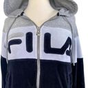 FILA  RETRO COLOR BLOCK FULL ZIP HOODED VELVET VELOUR PLUSH JACKET SIZE S Photo 2