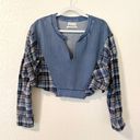 Urban Outfitters Reworked Vintage Plaid Flannel Cropped Sweatshirt Size S Photo 0