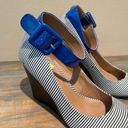 mix no. 6  Striped Wedge Heels Blue White Party Ankle Straps Womens 7 Photo 1