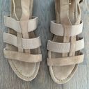 Stuart Weitzman Suede and Elastic Flat Sandal in Tan with Gold Size 9.5M Photo 7