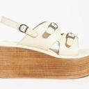 Anthropologie  Sandals Womens 39 Cream Leather Buckle Platform Wedges Photo 2