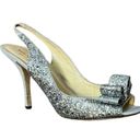 Kate Spade  Shoes Silver Glitter Bow Accent Slip On Peep Toe Slingback Pump Heels Photo 1