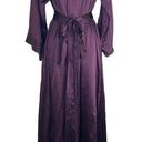 Josie Natori Womens XS 100% Silk Long Robe Burgundy Rich Wine Self Tie Waist Red Photo 0