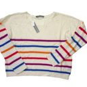 360 Cashmere NWT  Ivory Rainbow Striped Relaxed Fit Cashmere Boatneck Sweater M Photo 1