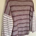 Umgee cardigan sweater maroon striped balloon sleeves short length Women’s sz L Photo 7