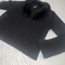 INC  Faux Fur Collar Black Sweater Large Photo 4