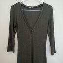 L'Agence L’Agence Aurora Ribbed Heathered Olive Green 3/4 Sleeve Henley Midi Dress Photo 3