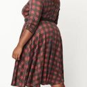 Unique Vintage Burgundy & Black Buffalo Plaid Knit Devon Swing Dress NWT | XL | Photo 3