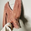 Lush Clothing Lush Rosewood Pink Shaggy V-Neck Knot Back Sweater Size Small Photo 4