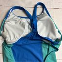 Nike  Women's Athletic One Piece Swimsuit Blue and Green Cut Out Back Sz L Photo 7