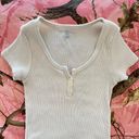 Brandy Melville white ribbed button up short sleeve top Photo 2