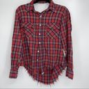 LF  FURST OF A KIND RED, BLUE & GREEN MULTI COLOR DISTRESSED BUTTON DOWN FLANNEL Photo 0