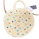 The Loft  Outlet Rattan Wicker Circle Purse Colorful Pom Poms Shoulder Bag NWT OS Photo 7