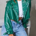 Pretty Little Thing Green Oversized Cropped Biker Jacket Photo 2