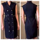 Calvin Klein  Navy Blue Gold Button Sleeveless Crepe Sheath Dress Size 2 Photo 1