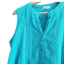 Westport  Crochet Eyelet Tank Teal Blue Button Front Plus Size XL Photo 3