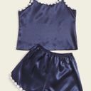 Boutique Navy Blue, Flowered, Satin, Pajama Set Photo 1