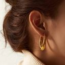 Oval Hoop Earrings Hollow Non Tarnish 18k Gold Plated Photo 5