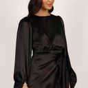 Petal and Pup  Opal Black Satin Long Balloon Sleeve Wrap Mini Dress 14 Photo 5