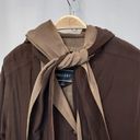 Gallery VINTAGE! 90’s  BROWN AND TAN TIE FRONT NECK BOW HOODED TRENCH COAT JACKET Photo 3